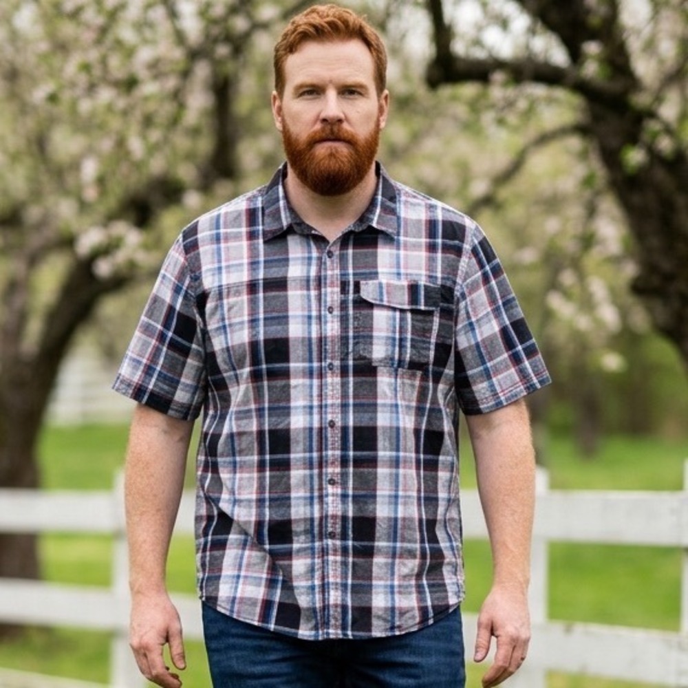 Wrangler ATG All Terrain Gear Mens XXL Plaid Short Sleeve Button Down Shirt Blue